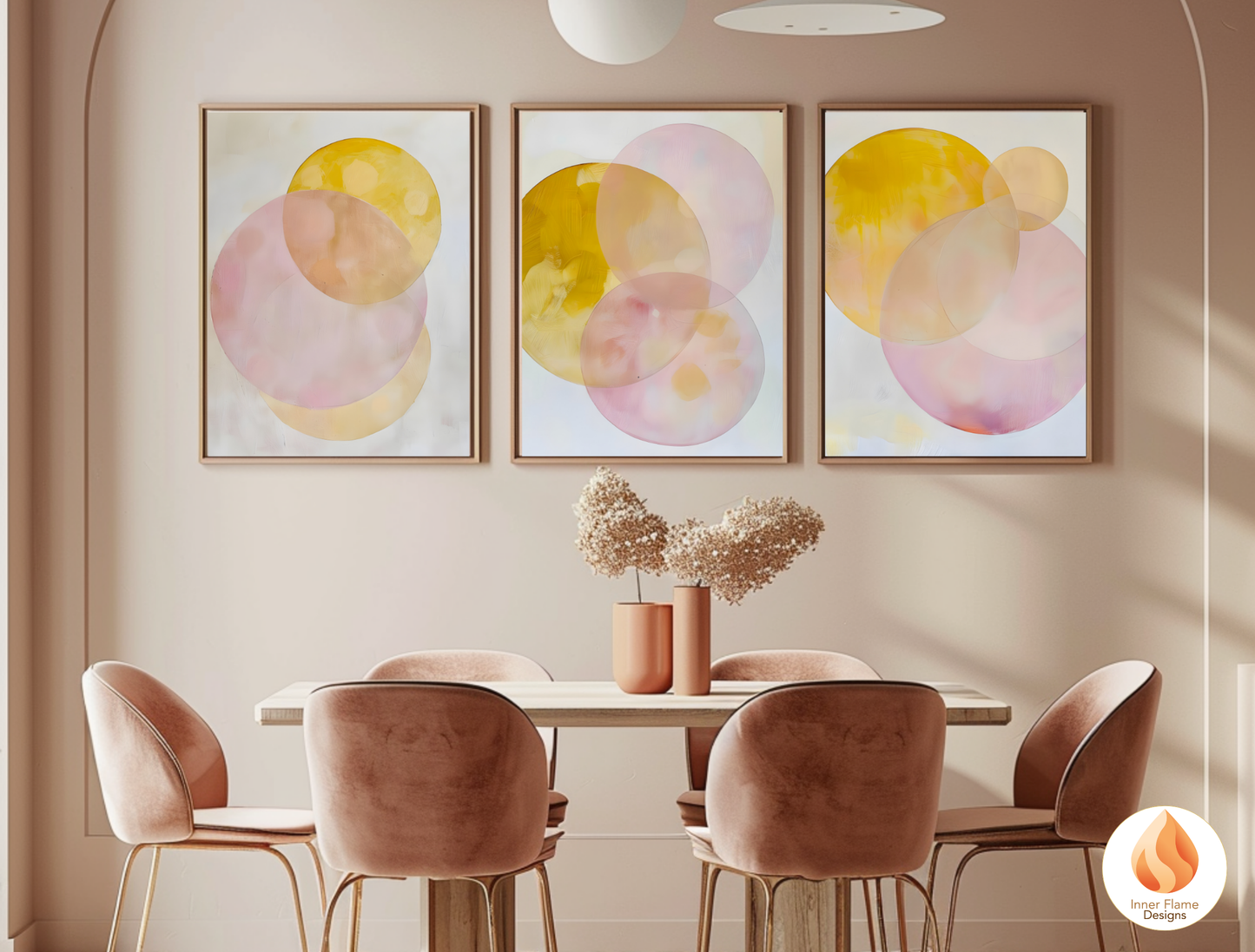 Soft and Sweet Geometric Artwork for Modern Home Design | Triptych Artwork