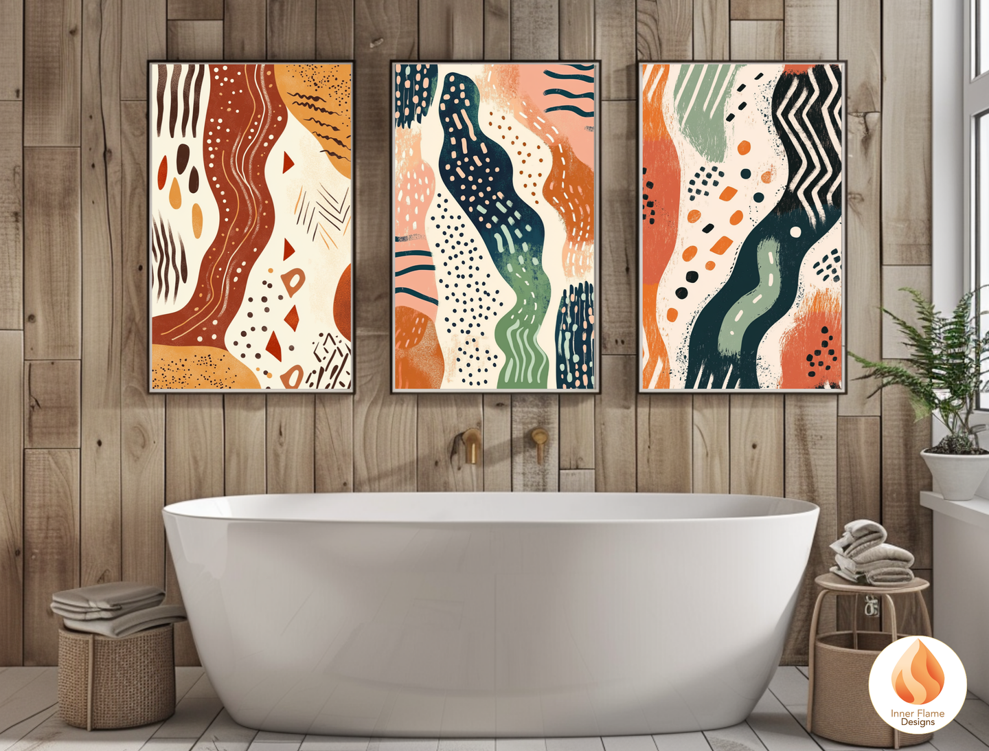 Primitive Boho Wall Art Décor for Modern Home Design | Triptych Artwork