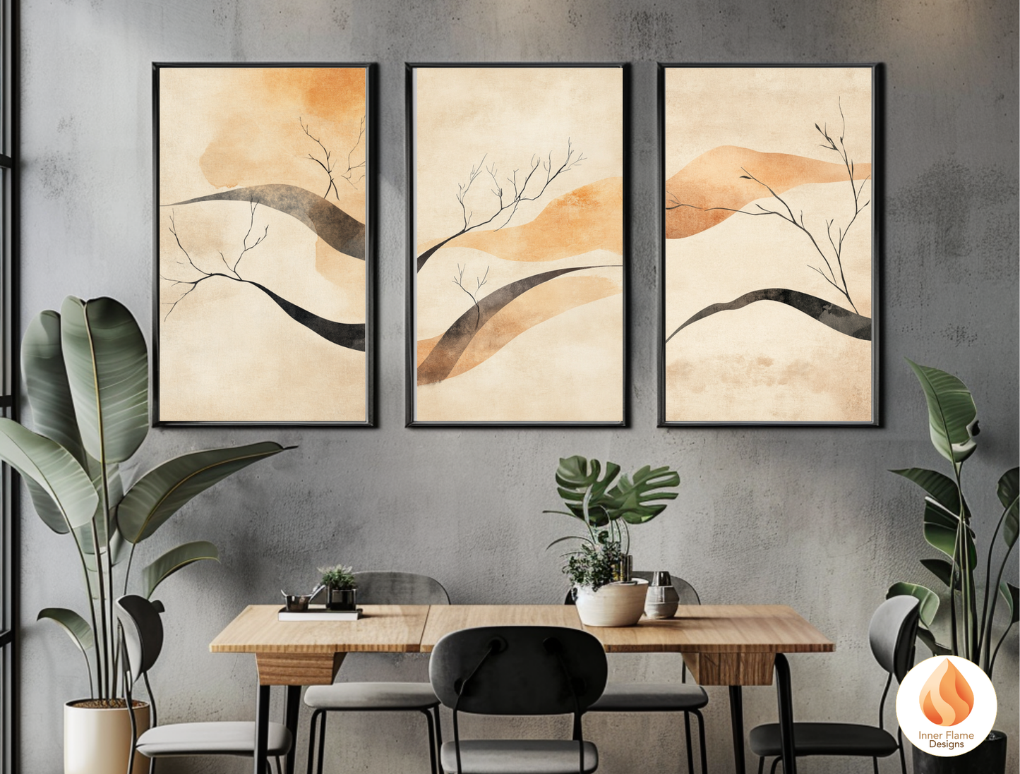Refined Japandi Art for Modern Home Design | Triptych Artwork