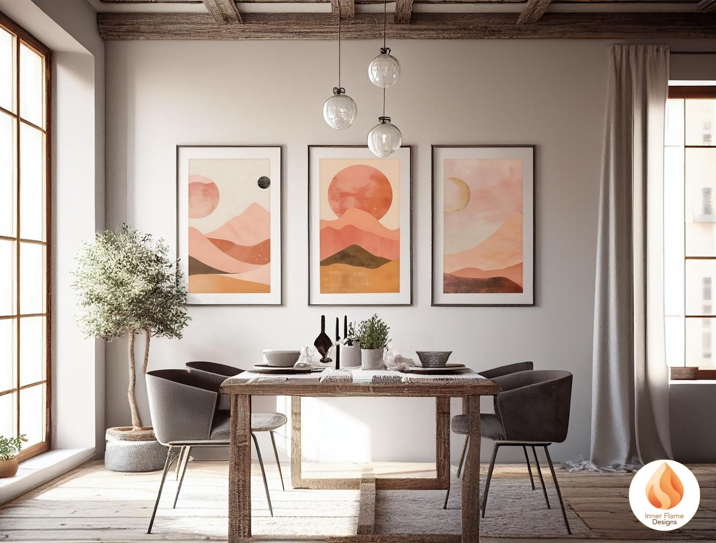 Soothing Boho Wall Art Décor for Modern Home Design | Triptych Artwork (Series 2)