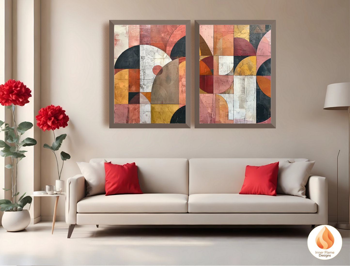 Bold Geometric Artwork for Modern Home Design | Triptych Artwork