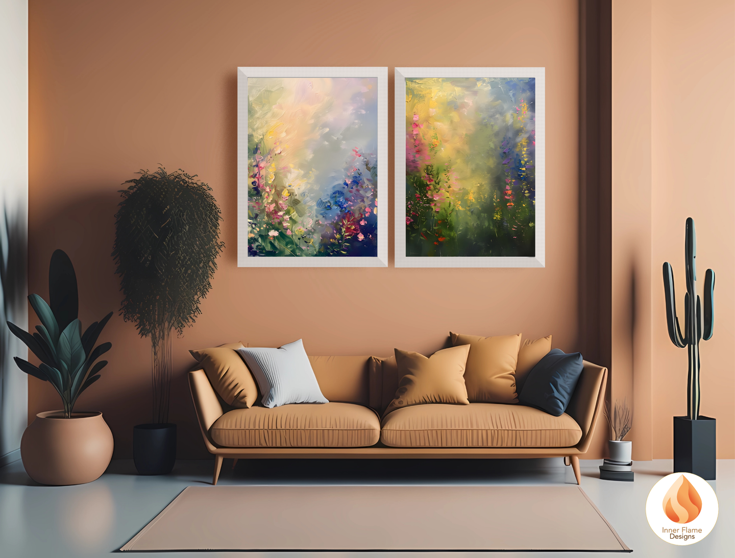 Luminous Flower Artwork for Modern Home Design | Triptych Artwork