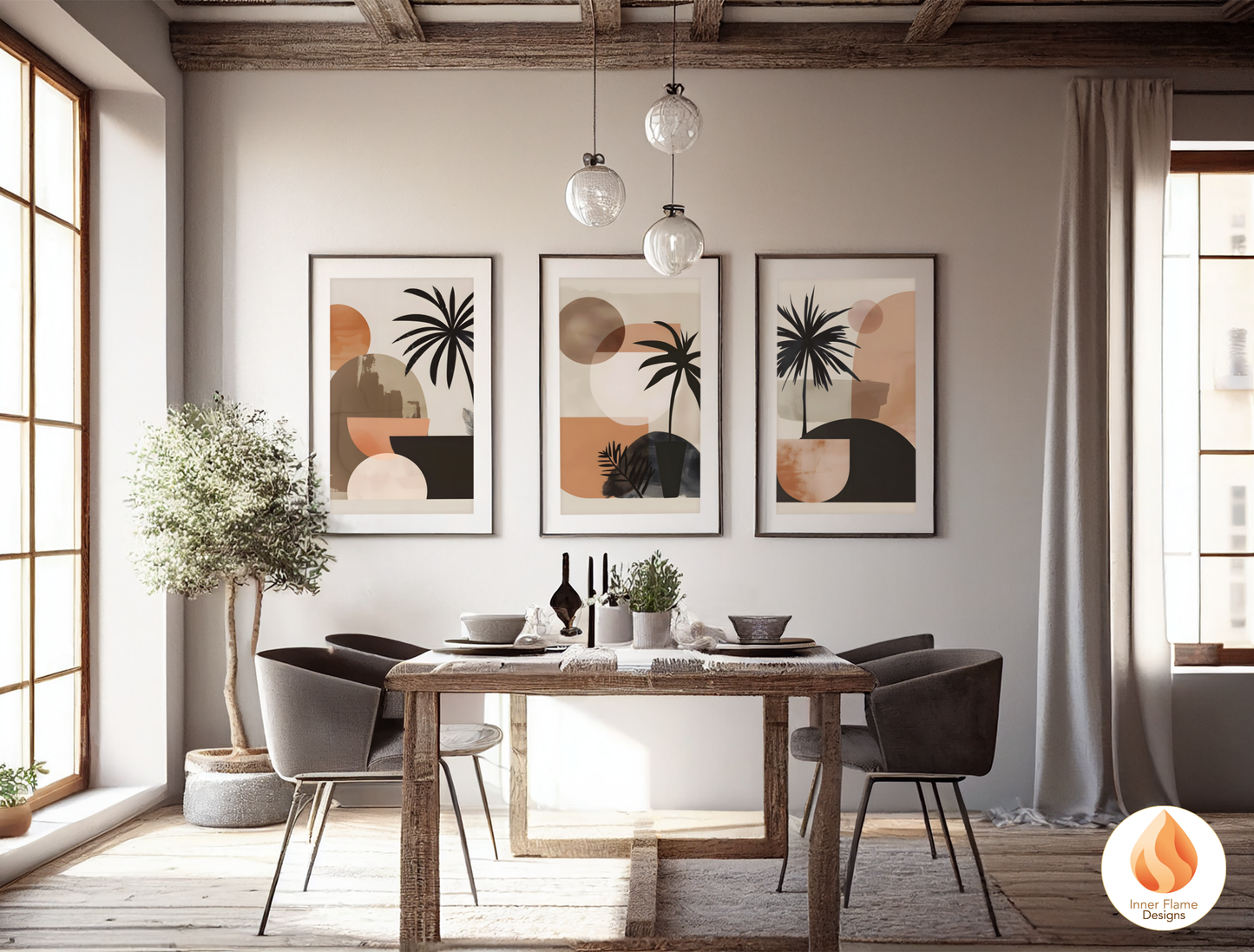 Calming Japandi Art for Modern Home Design | Triptych Artwork