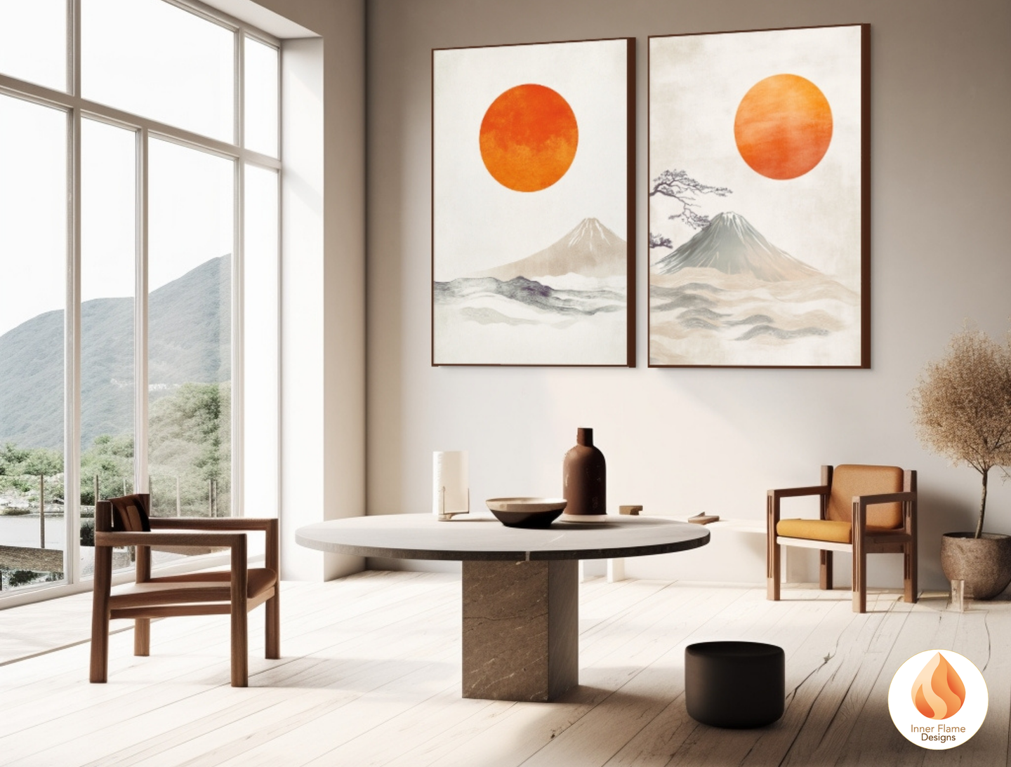Harmonious Japandi Art for Modern Home Design | Diptych Artwork (Series 2)