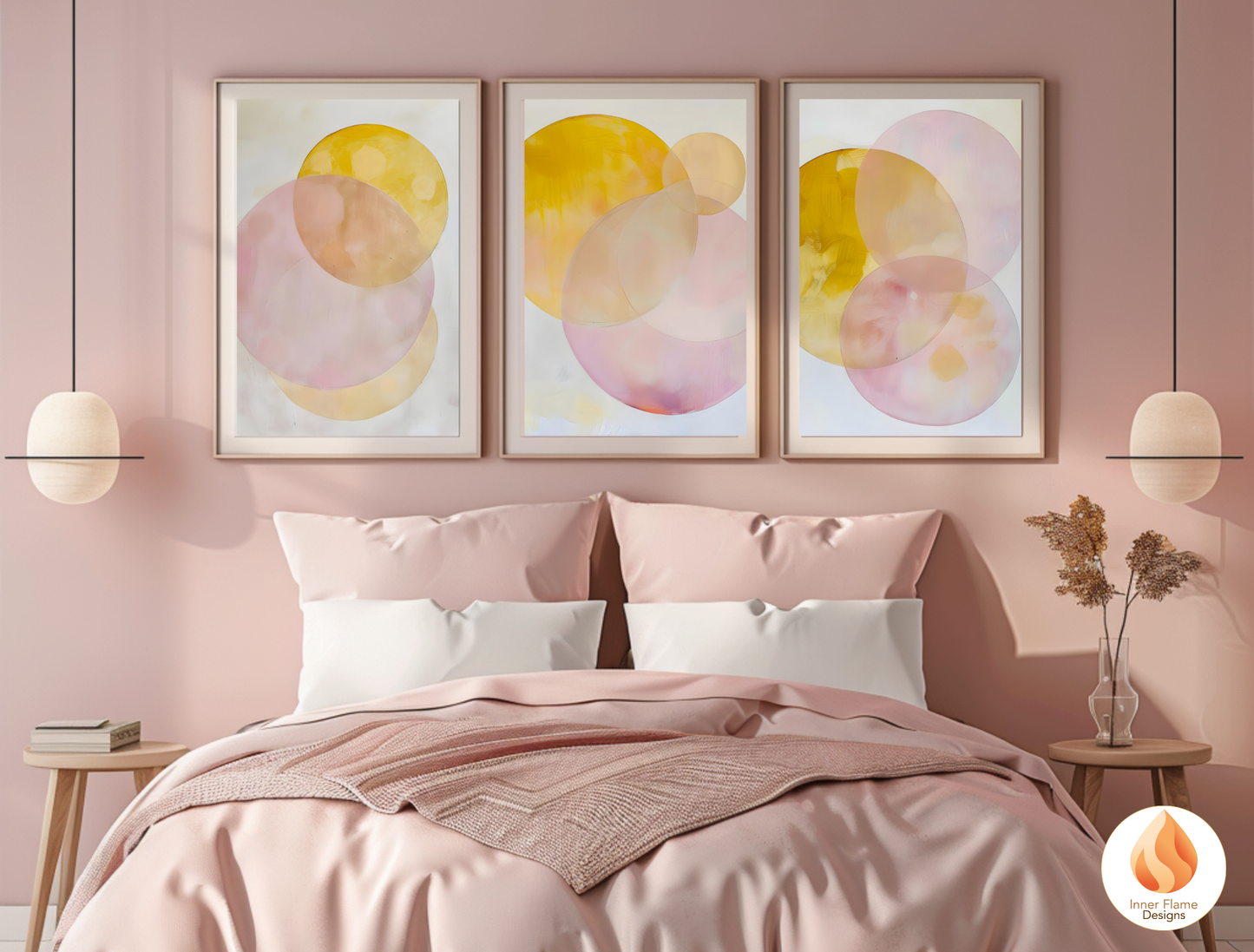 Soft and Sweet Geometric Artwork for Modern Home Design | Triptych Artwork