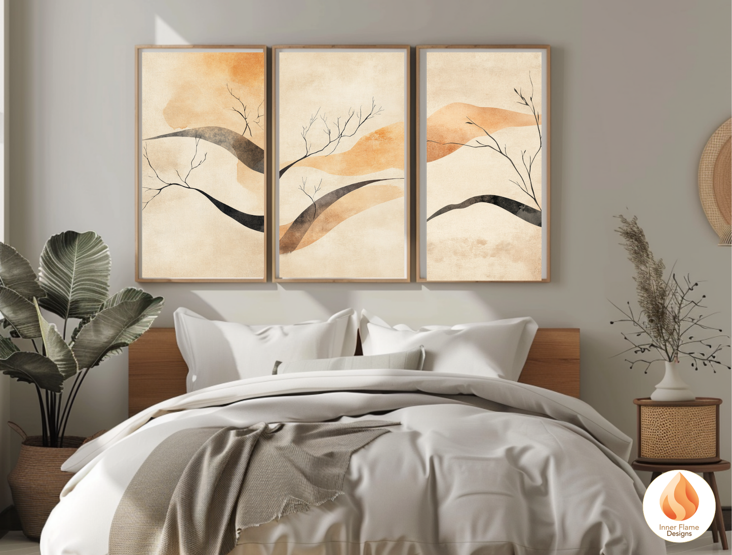 Refined Japandi Art for Modern Home Design | Triptych Artwork