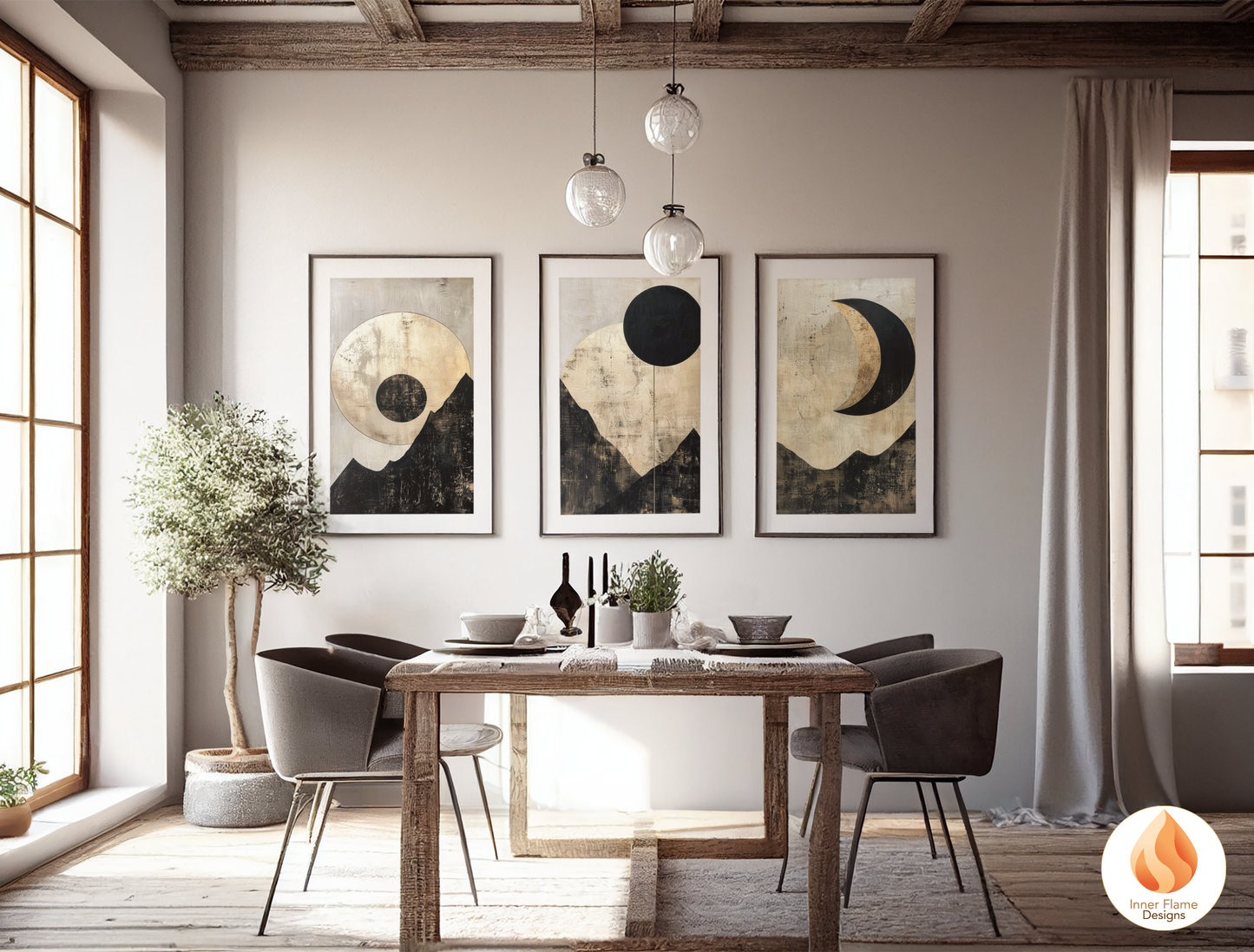 Ethereal Japandi Art for Modern Home Design | Triptych Artwork (Series 1)