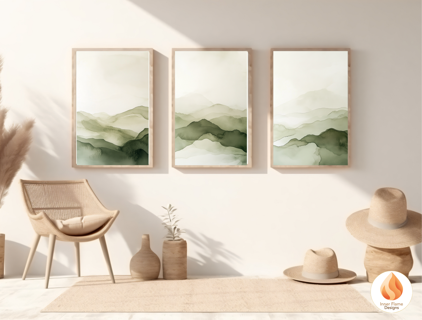 Reflective Japandi Art for Modern Home Design | Triptych Artwork
