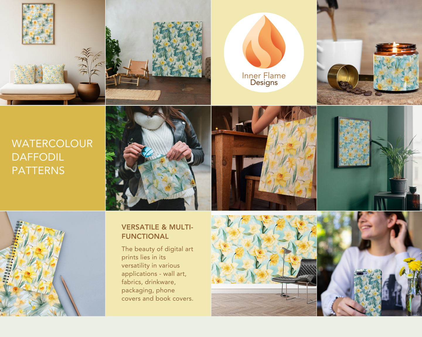 Watercolour Daffodil Floral Surface Patterns | Seamless Patterns for Wallpaper, Textiles, Packaging and Digital Designs