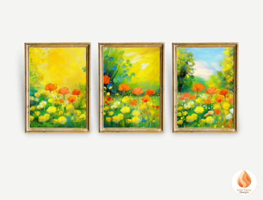 Cheerful Flower Artwork for Modern Home Design | Triptych Artwork