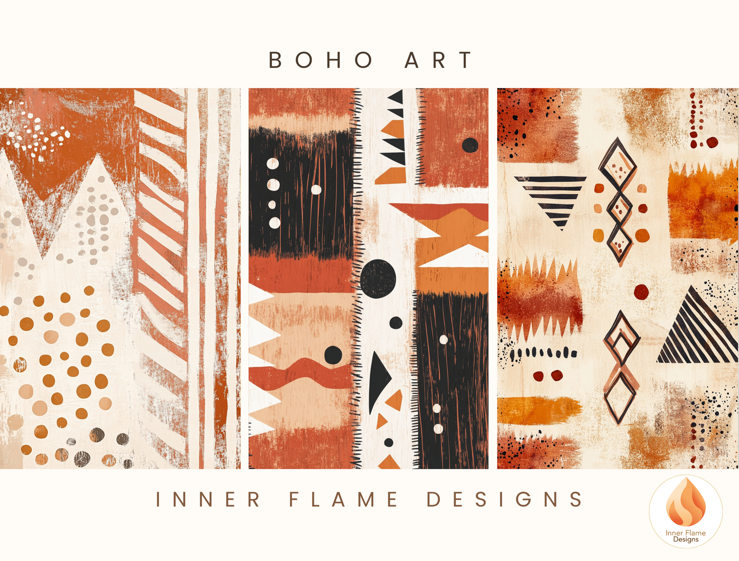 Tribal Boho Wall Art Décor for Modern Home Design | Triptych Artwork