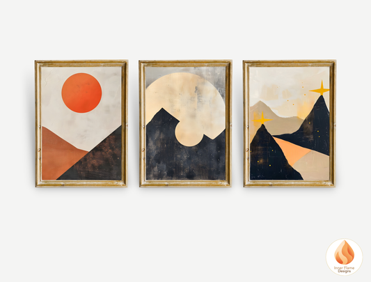 Ethereal Japandi Art for Modern Home Design | Triptych Artwork (Series 4)