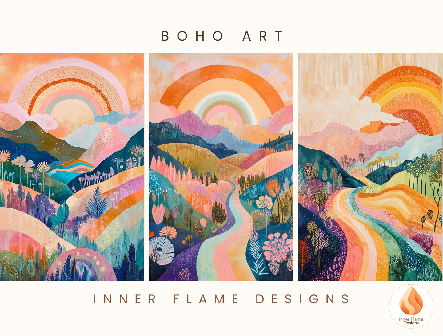 Dramatic Boho Wall Art Décor for Modern Home Design | Triptych Artwork (Series 2)
