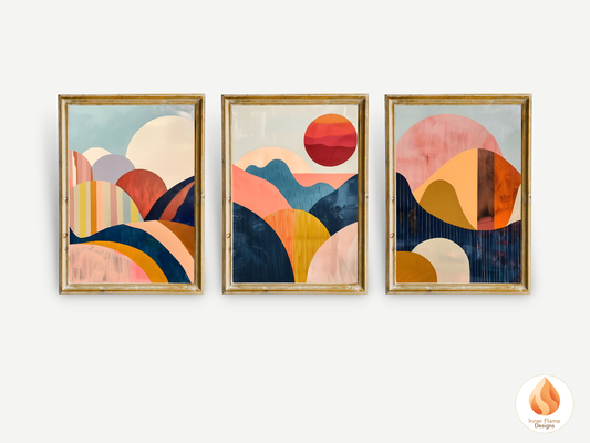 Eclectic Boho Wall Art Décor for Modern Home Design | Triptych Artwork (Series 5)