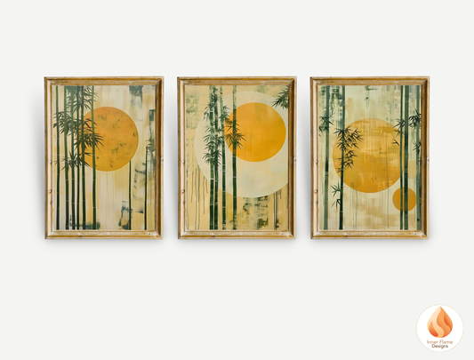 Tranquil Japandi Art for Modern Home Design | Triptych Artwork (Series 3)