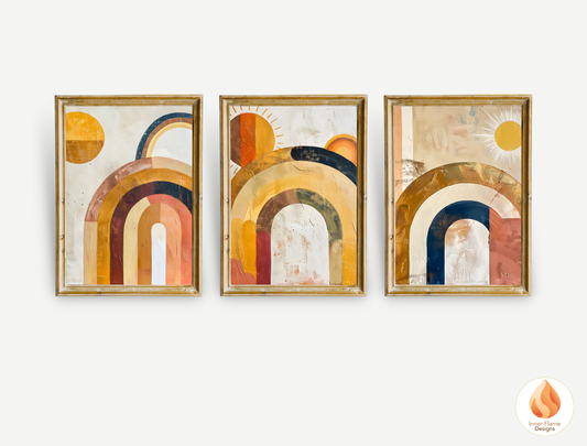 Eclectic Boho Wall Art Décor for Modern Home Design | Triptych Artwork (Series 4)