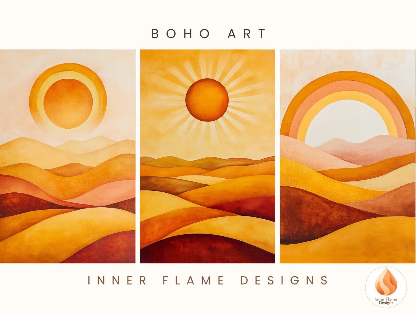 Vibrant Boho Wall Art Décor for Modern Home Design | Triptych Artwork