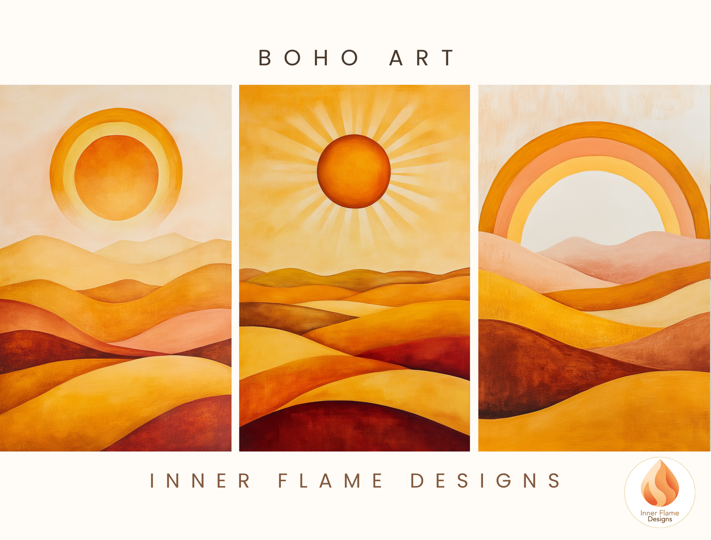 Vibrant Boho Wall Art Décor for Modern Home Design | Triptych Artwork