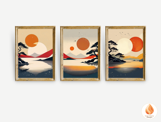 Striking Japandi Art for Modern Home Design | Triptych Artwork