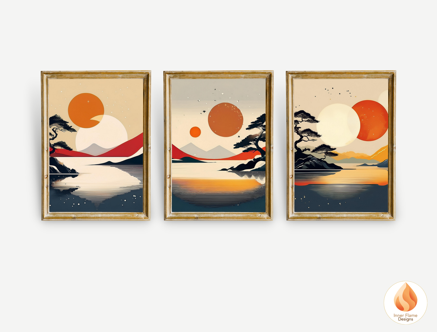 Striking Japandi Art for Modern Home Design | Triptych Artwork