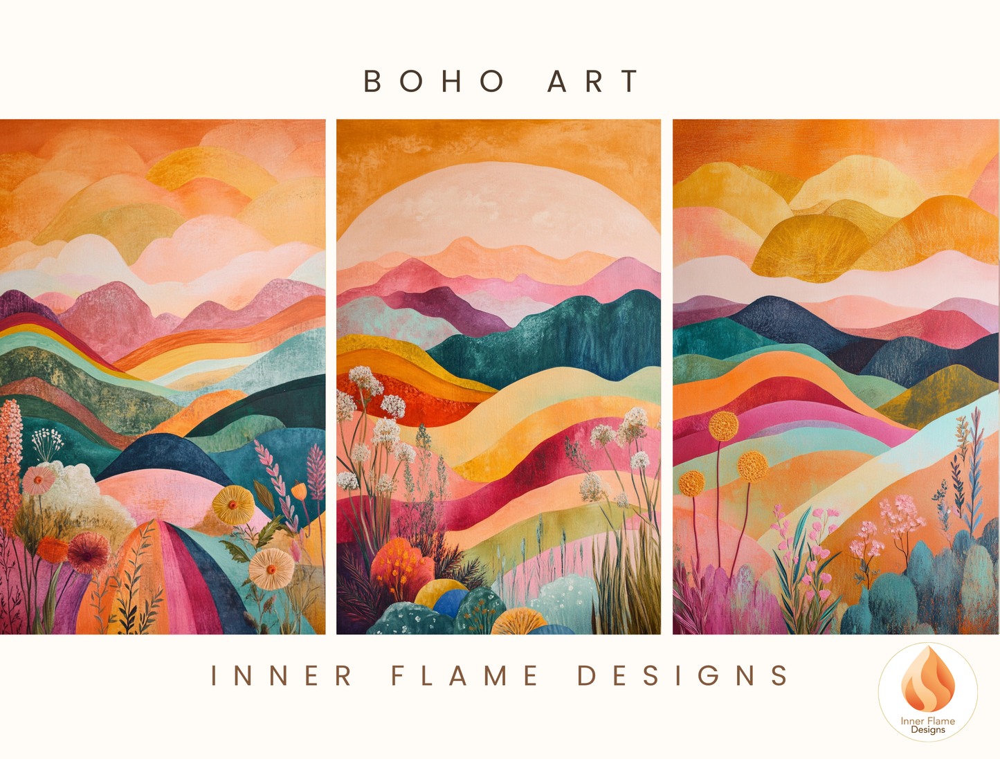 Dramatic Boho Wall Art Décor for Modern Home Design | Triptych Artwork (Series 1)