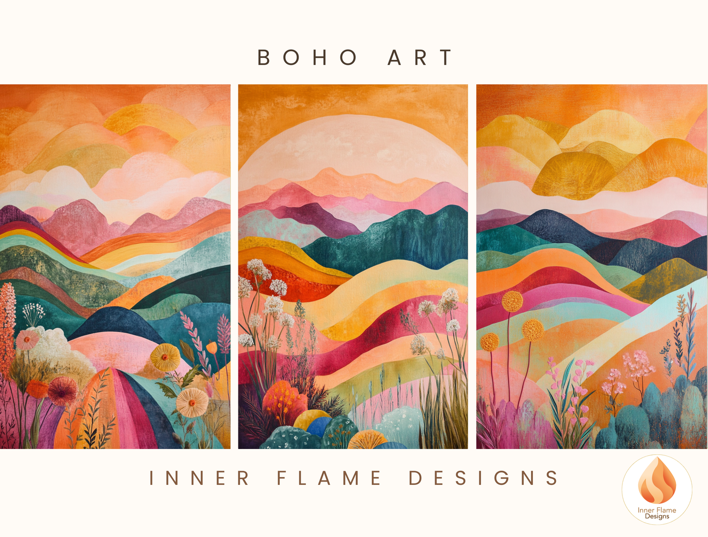 Dramatic Boho Wall Art Décor for Modern Home Design | Triptych Artwork (Series 1)