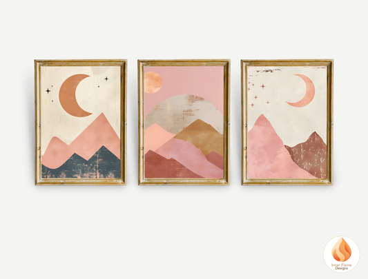 Soothing Boho Wall Art Décor for Modern Home Design | Triptych Artwork (Series 3)
