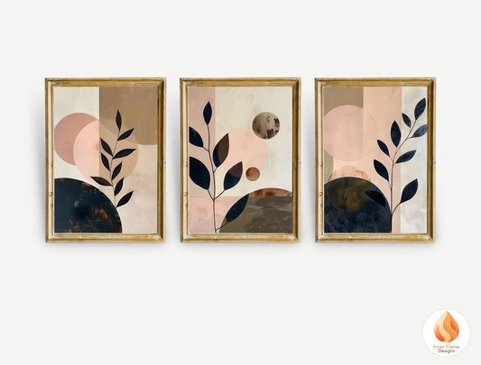 Charming Japandi Art for Modern Home Design | Triptych Artwork (Series 4)