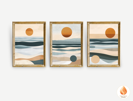 Serene Japandi Art for Modern Home Design | Triptych Artwork