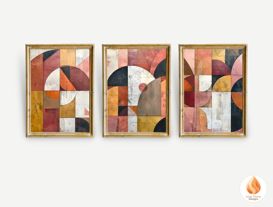 Bold Geometric Artwork for Modern Home Design | Triptych Artwork