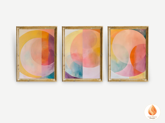 Joyful Geometric Artwork for Modern Home Design | Triptych Artwork