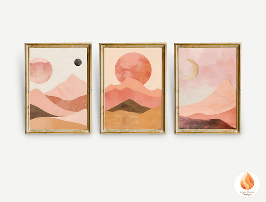 Soothing Boho Wall Art Décor for Modern Home Design | Triptych Artwork (Series 2)