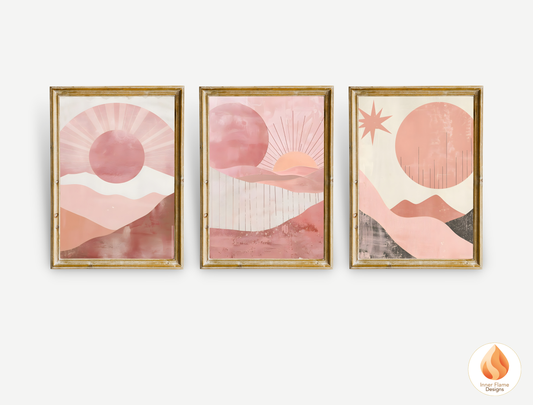 Soothing Boho Wall Art Décor for Modern Home Design | Triptych Artwork (Series 4)