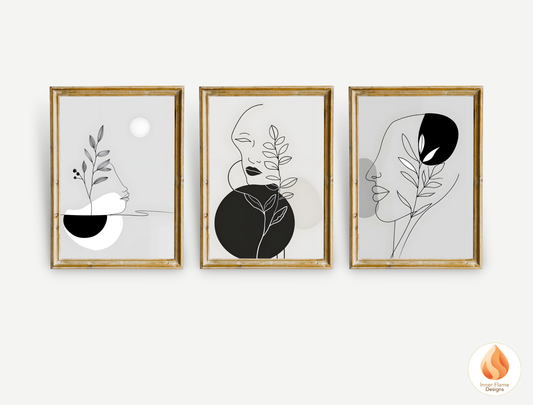 Sophisticated Line Art for Modern Home Design | Triptych Artwork