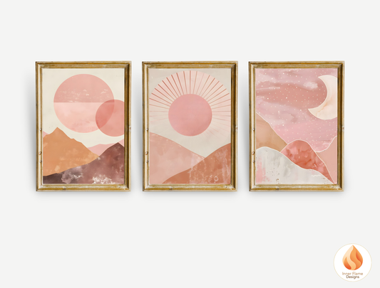 Soothing Boho Wall Art Décor for Modern Home Design | Triptych Artwork (Series 1)