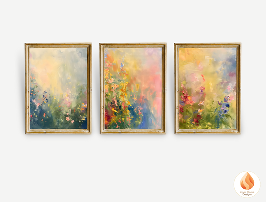 Dreamy Flower Artwork for Modern Home Design | Triptych Artwork
