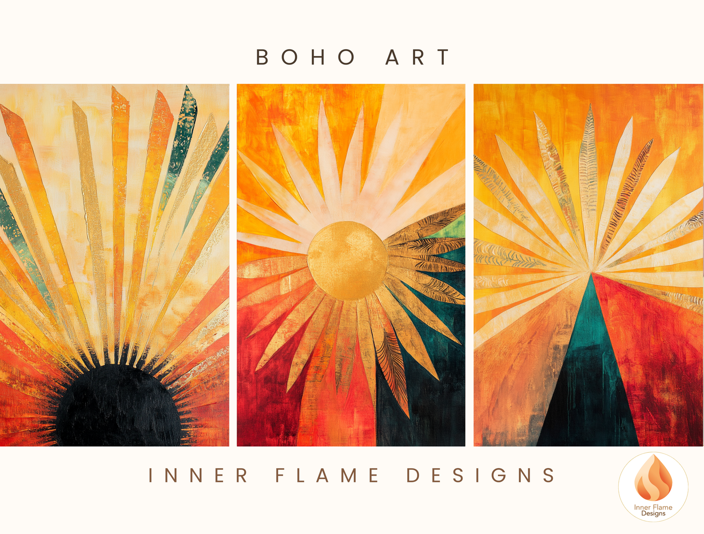 Vivid Cosmic Boho Wall Art Décor for Modern Home Design | Triptych Artwork (Series 1)