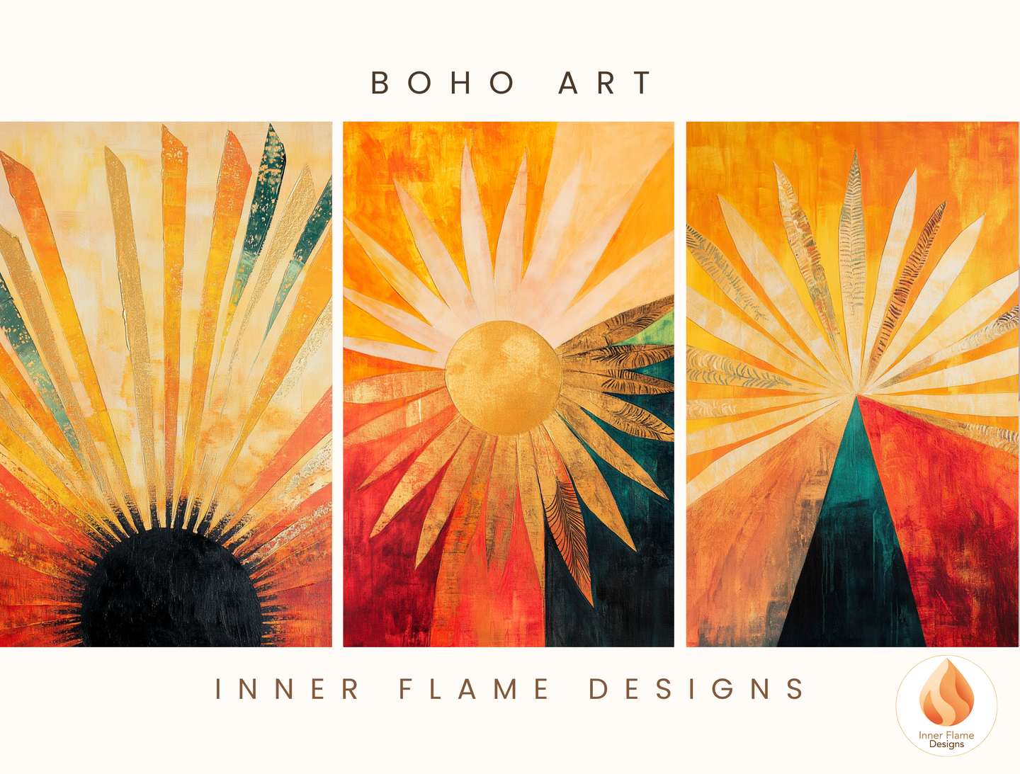 Vivid Cosmic Boho Wall Art Décor for Modern Home Design | Triptych Artwork (Series 1)