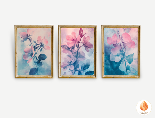 Romantic Flower Artwork for Modern Home Design | Triptych Artwork