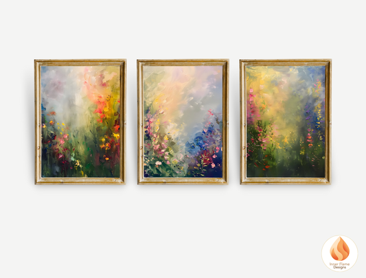 Luminous Flower Artwork for Modern Home Design | Triptych Artwork
