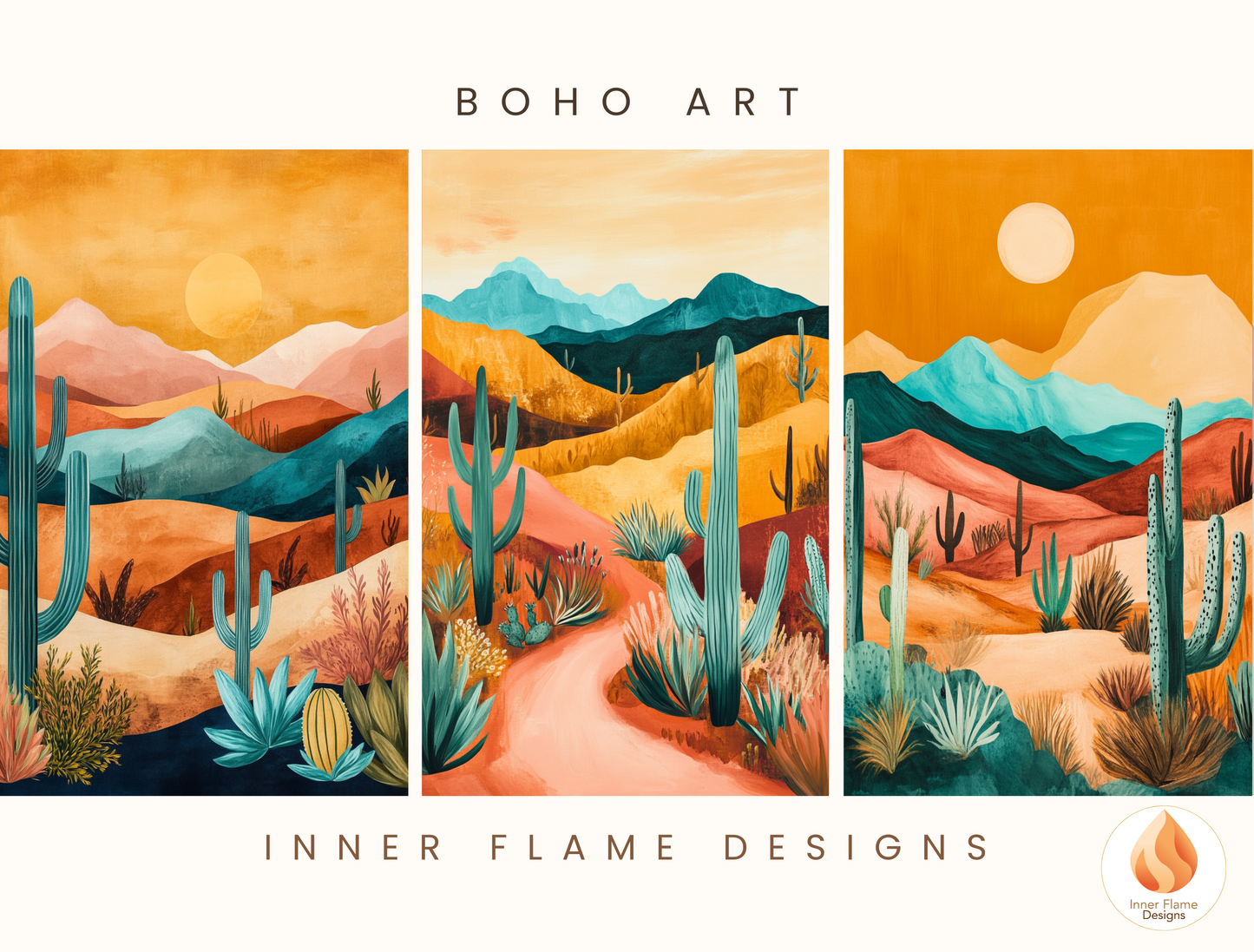 Exotic Boho Wall Art Décor for Modern Home Design | Triptych Artwork