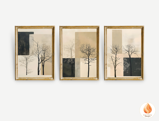 Delicate Japandi Art for Modern Home Design | Triptych Artwork