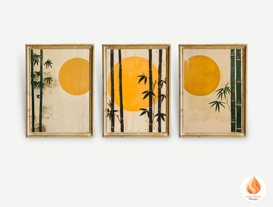 Tranquil Japandi Art for Modern Home Design | Triptych Artwork (Series 2)