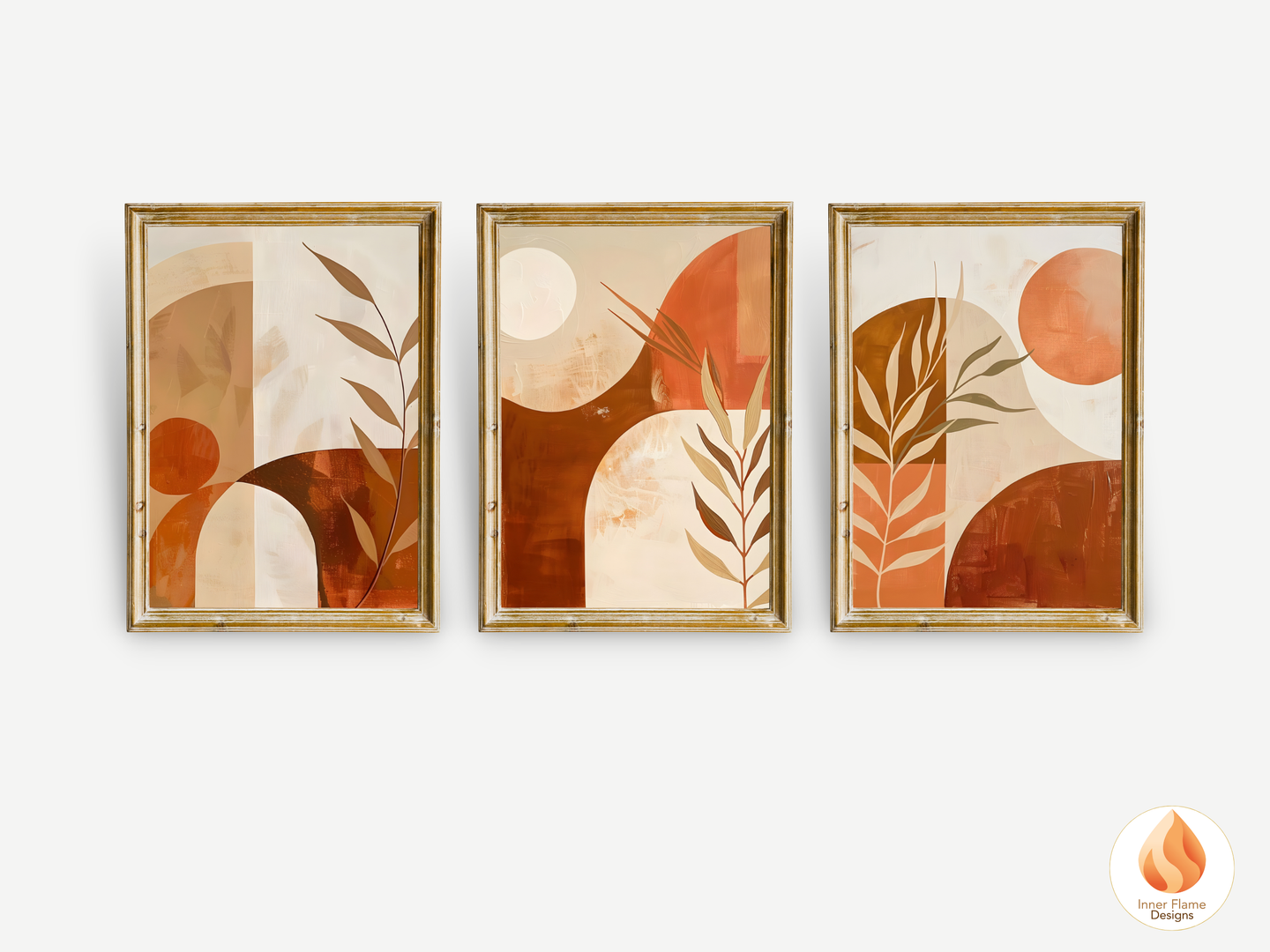 Terracotta Boho Wall Art Décor for Modern Home Design | Triptych Artwork