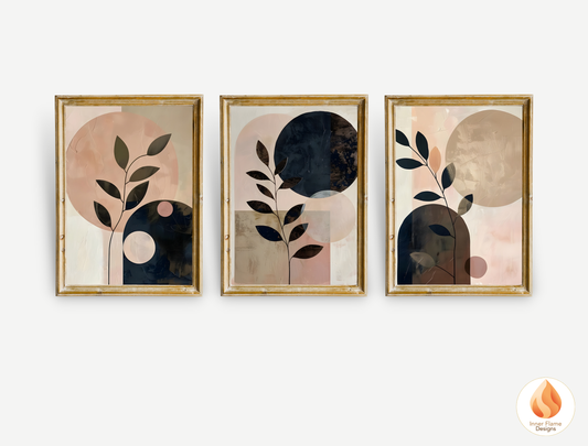 Charming Japandi Art for Modern Home Design | Triptych Artwork (Series 2)