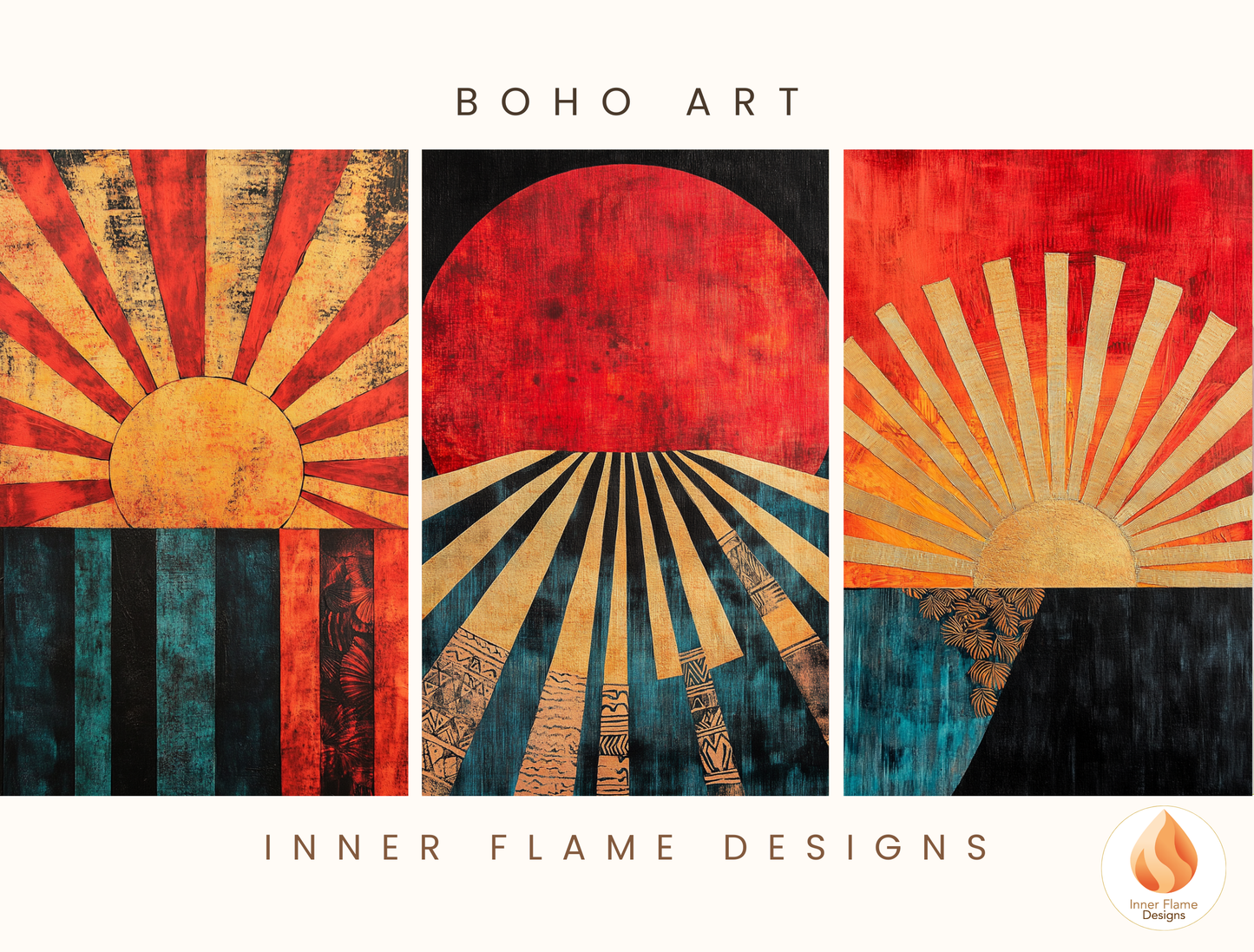 Vivid Cosmic Boho Wall Art Décor for Modern Home Design | Triptych Artwork (Series 2)