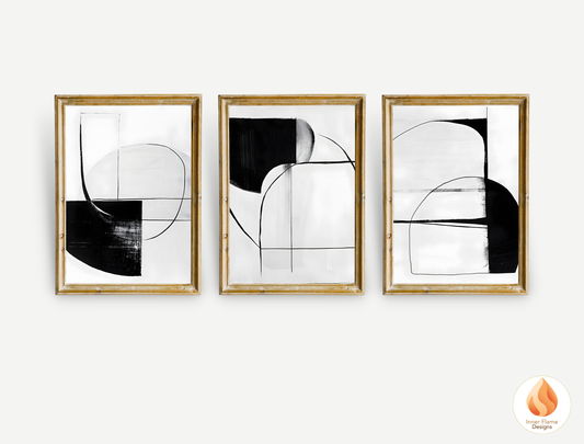 Monochromatic Line Art for Modern Home Design | Triptych Artwork (Series 1)