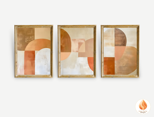 Terracotta Geometric Artwork for Modern Home Design | Triptych Artwork