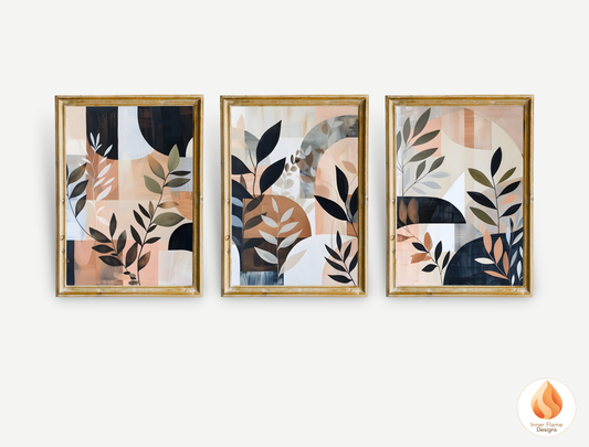 Modern Boho Wall Art Décor for Modern Home Design | Triptych Artwork (Series 1)