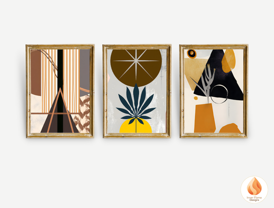 Eclectic Boho Wall Art Décor for Modern Home Design | Triptych Artwork (Series 2)